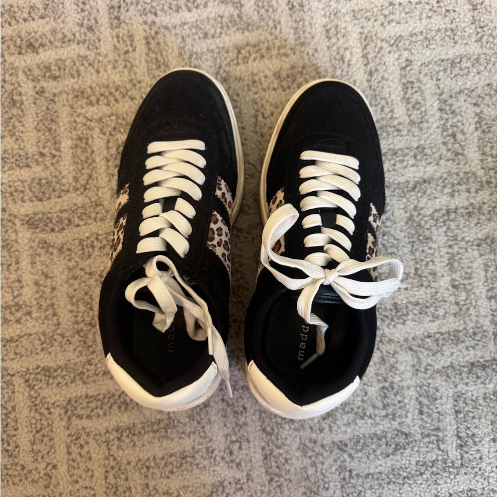 Black and Leopard Print Sneakers with White Laces